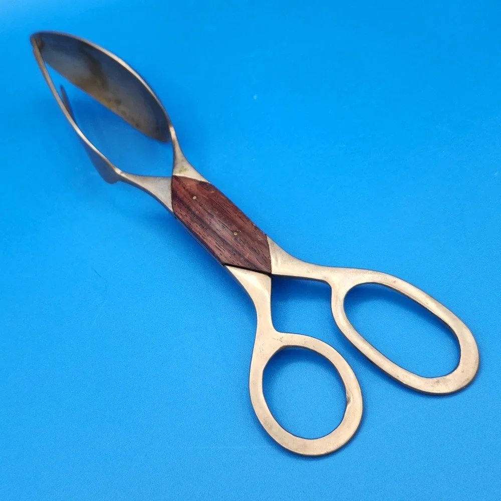 MCM Vintage Scissor Style Brass & Rosewood Salad Tongs Detachable Design